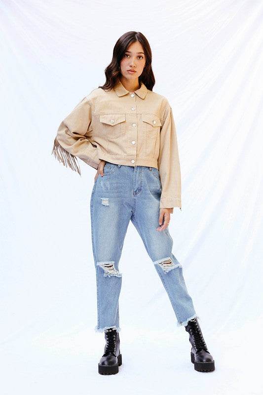 Cropped fringe denim jacket - Shop Style & More | Fresh Looks, Everyday Deals & Free Shipping
