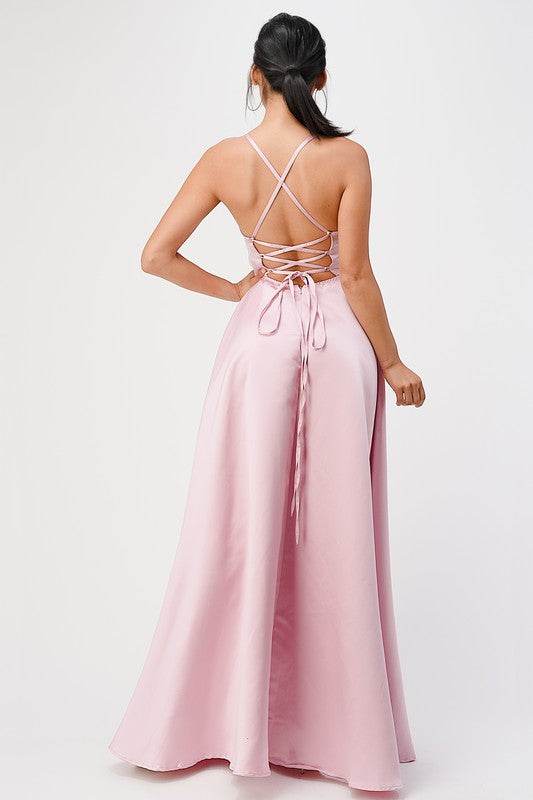 open side back spaghetti zig zag tie satin gown - Shop Style & More | Fresh Looks, Everyday Deals & Free Shipping