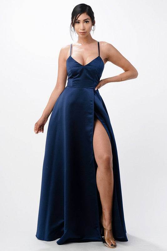 open side back spaghetti zig zag tie satin gown - Shop Style & More | Fresh Looks, Everyday Deals & Free Shipping