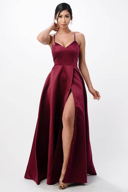 open side back spaghetti zig zag tie satin gown - Shop Style & More | Fresh Looks, Everyday Deals & Free Shipping