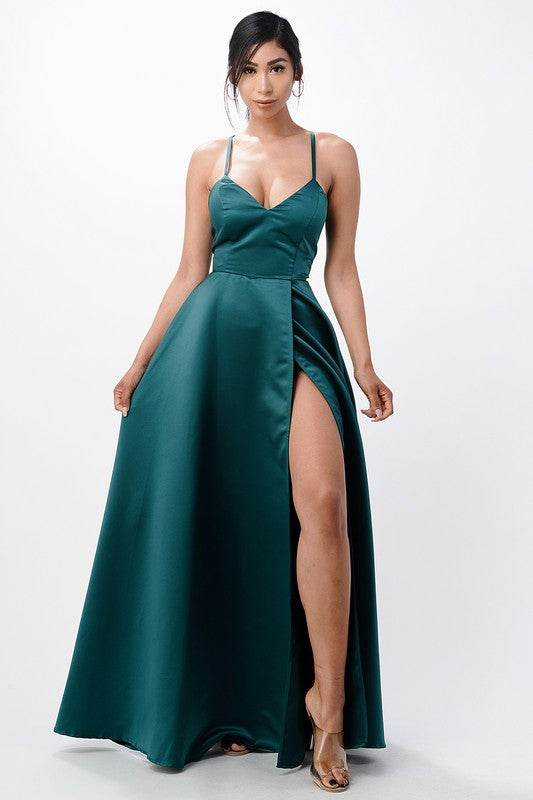open side back spaghetti zig zag tie satin gown - Shop Style & More | Fresh Looks, Everyday Deals & Free Shipping