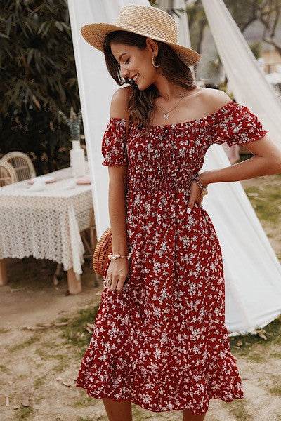 Off shoulder midi floral dress - Shop Style & More | Fresh Looks, Everyday Deals & Free Shipping