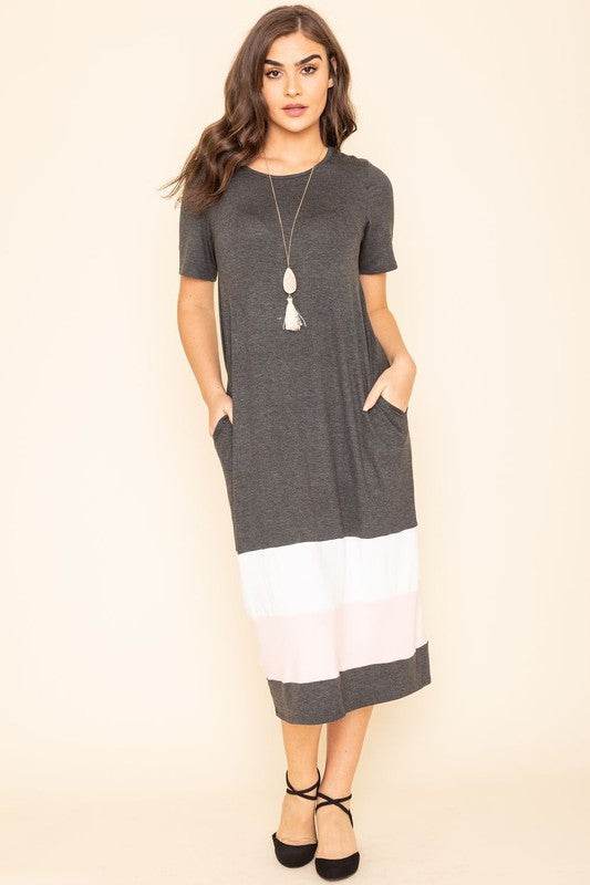 Plus Color Block Calf Length Dress - Shop Style & More | Fresh Looks, Everyday Deals & Free Shipping