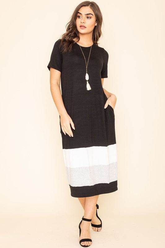 Plus Color Block Calf Length Dress - Shop Style & More | Fresh Looks, Everyday Deals & Free Shipping