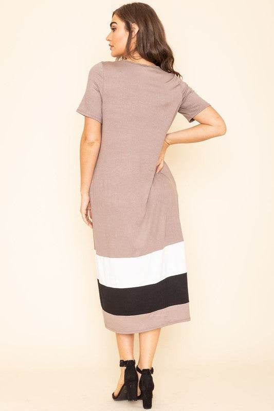 Plus Color Block Calf Length Dress - Shop Style & More | Fresh Looks, Everyday Deals & Free Shipping