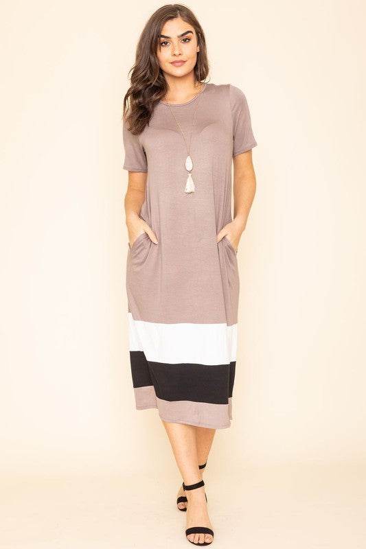 Plus Color Block Calf Length Dress - Shop Style & More | Fresh Looks, Everyday Deals & Free Shipping