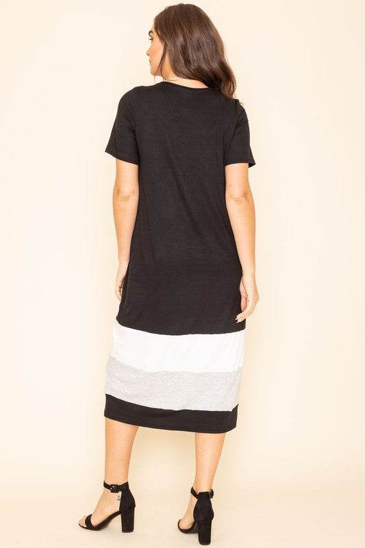 Plus Color Block Calf Length Dress - Shop Style & More | Fresh Looks, Everyday Deals & Free Shipping