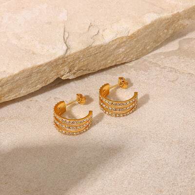 Stainless Steel Inlaid Zircon C-Hoop Earrings - Shop Style & More | Fresh Looks, Everyday Deals & Free Shipping