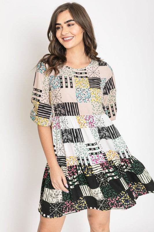 Ditsy Floral Patch Work Dress - Shop Style & More | Fresh Looks, Everyday Deals & Free Shipping