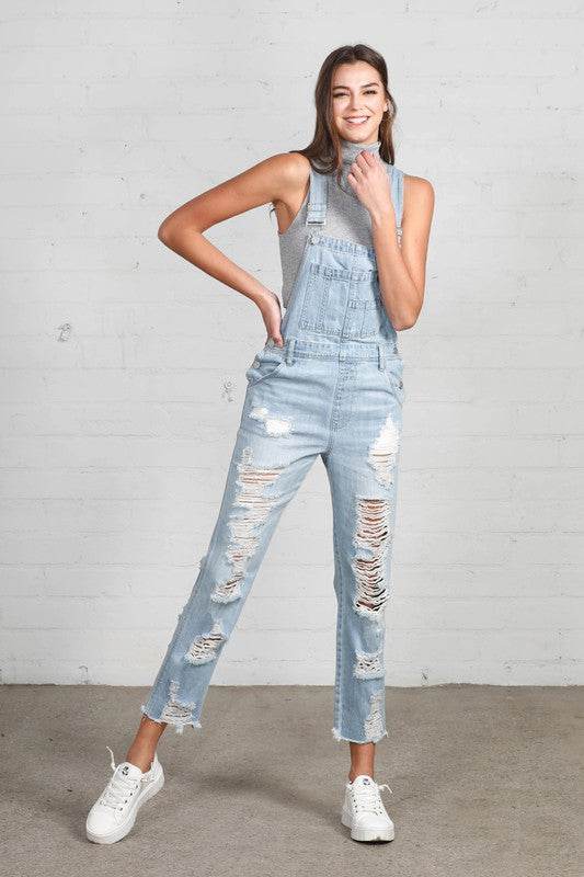 High Waist Heavy Distressed Straight Overalls - Shop Style & More | Fresh Looks, Everyday Deals & Free Shipping