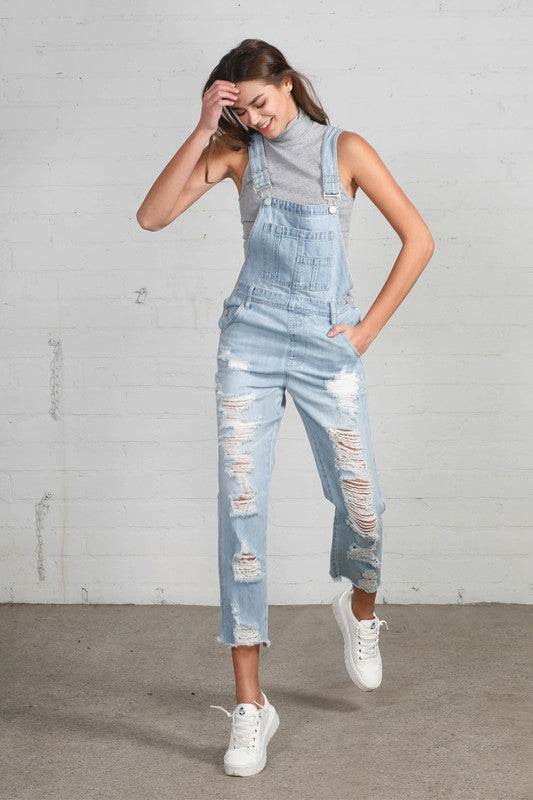 High Waist Heavy Distressed Straight Overalls - Shop Style & More | Fresh Looks, Everyday Deals & Free Shipping