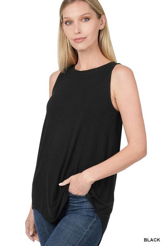 Luxe Rayon Sleeveless Round Neck Hi-Low Hem Top - Shop Style & More | Fresh Looks, Everyday Deals & Free Shipping