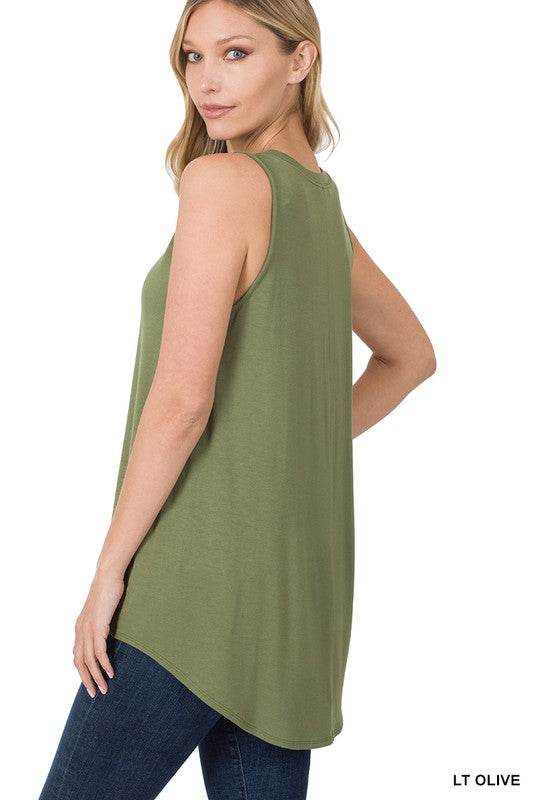 Luxe Rayon Sleeveless Round Neck Hi-Low Hem Top - Shop Style & More | Fresh Looks, Everyday Deals & Free Shipping