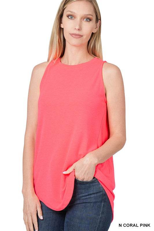 Luxe Rayon Sleeveless Round Neck Hi-Low Hem Top - Shop Style & More | Fresh Looks, Everyday Deals & Free Shipping