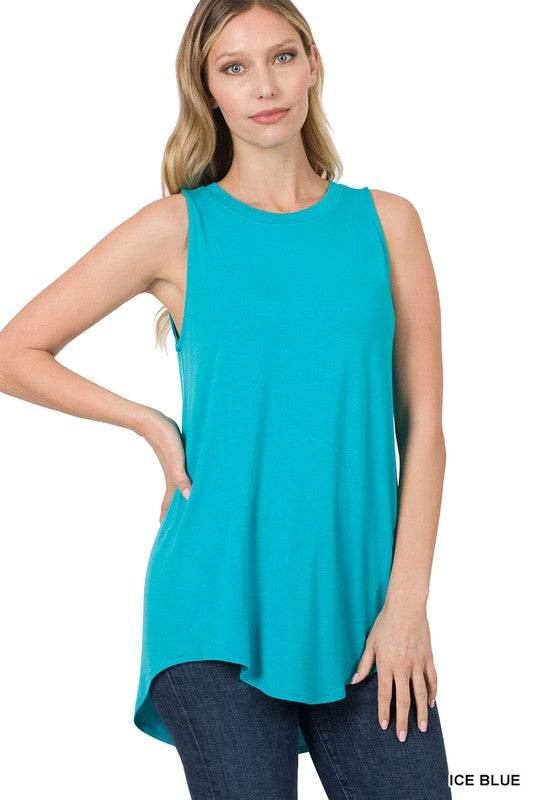 Luxe Rayon Sleeveless Round Neck Hi-Low Hem Top - Shop Style & More | Fresh Looks, Everyday Deals & Free Shipping