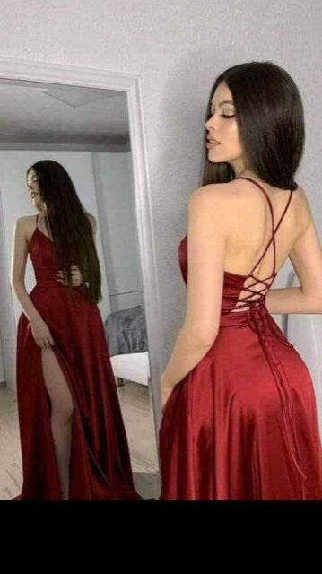 open side back spaghetti zig zag tie satin gown - Shop Style & More | Fresh Looks, Everyday Deals & Free Shipping