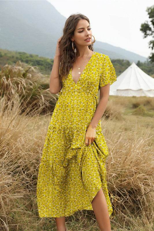 V neck floral tiered midi dress - Shop Style & More | Fresh Looks, Everyday Deals & Free Shipping