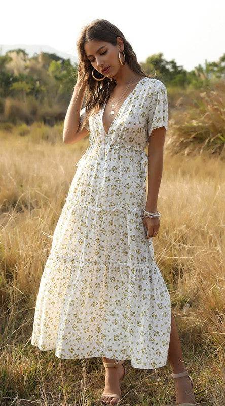 V neck floral tiered midi dress - Shop Style & More | Fresh Looks, Everyday Deals & Free Shipping