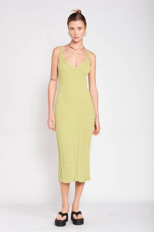 V NECK RIBBED MIDI DRESS WITH OPEN BACK - Shop Style & More | Fresh Looks, Everyday Deals & Free Shipping