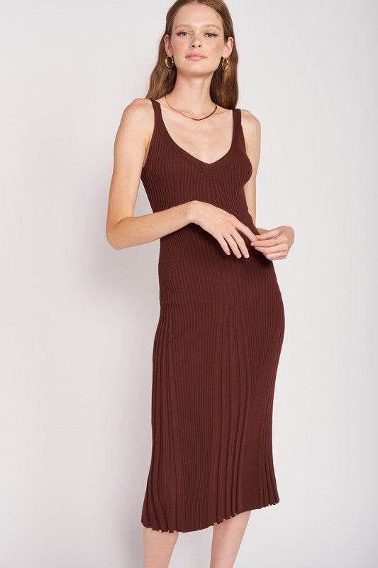 V NECK RIBBED MIDI DRESS WITH OPEN BACK - Shop Style & More | Fresh Looks, Everyday Deals & Free Shipping