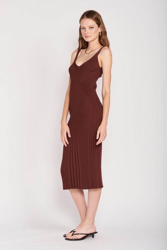 V NECK RIBBED MIDI DRESS WITH OPEN BACK - Shop Style & More | Fresh Looks, Everyday Deals & Free Shipping