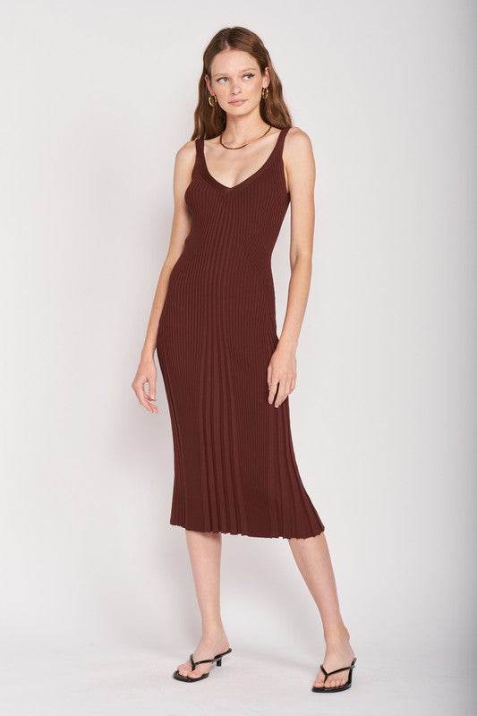 V NECK RIBBED MIDI DRESS WITH OPEN BACK - Shop Style & More | Fresh Looks, Everyday Deals & Free Shipping