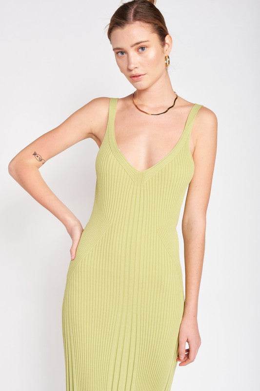 V NECK RIBBED MIDI DRESS WITH OPEN BACK - Shop Style & More | Fresh Looks, Everyday Deals & Free Shipping