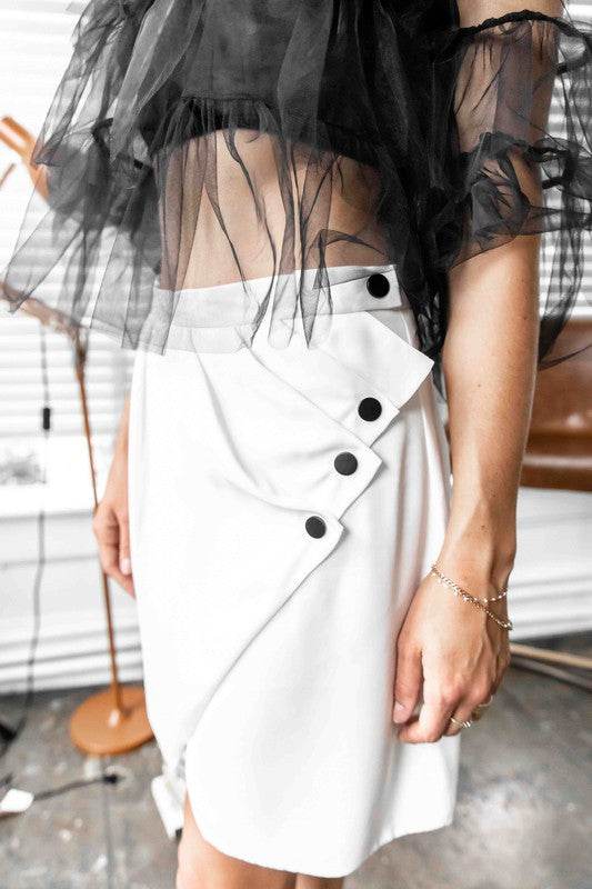 White Button Front Layered Asymmetrical Mini Skirt - Shop Style & More | Fresh Looks, Everyday Deals & Free Shipping