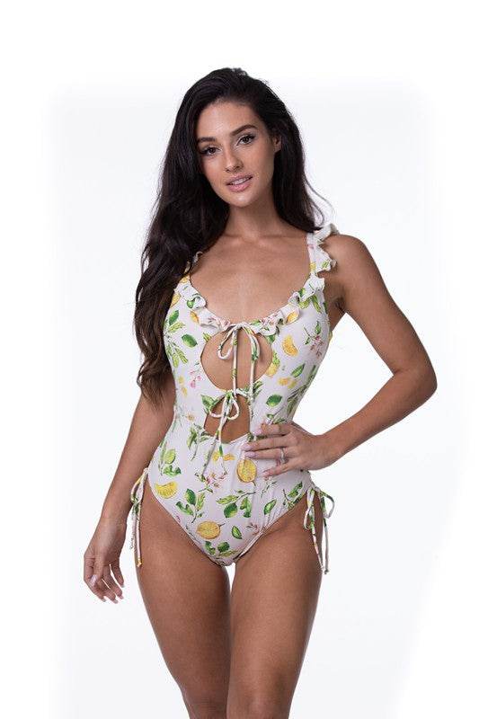 LEMON PRINT RUFFLE TRIM ONE PIECE SWIMSUIT - Shop Style & More | Fresh Looks, Everyday Deals & Free Shipping