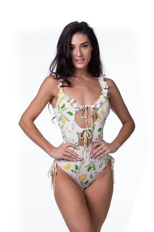 LEMON PRINT RUFFLE TRIM ONE PIECE SWIMSUIT - Shop Style & More | Fresh Looks, Everyday Deals & Free Shipping