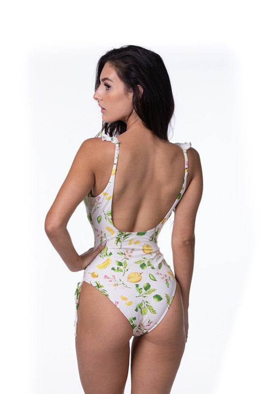 LEMON PRINT RUFFLE TRIM ONE PIECE SWIMSUIT - Shop Style & More | Fresh Looks, Everyday Deals & Free Shipping
