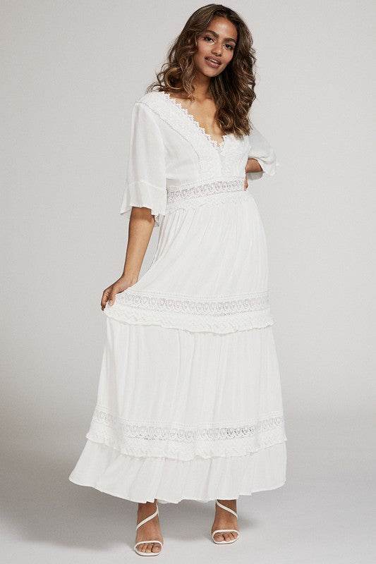 V-neck maxi dress with lace detailing - Shop Style & More | Fresh Looks, Everyday Deals & Free Shipping