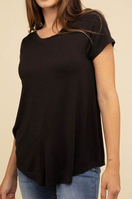 Flowy Round Hem Rayon Short Sleeve Top - Shop Style & More | Fresh Looks, Everyday Deals & Free Shipping