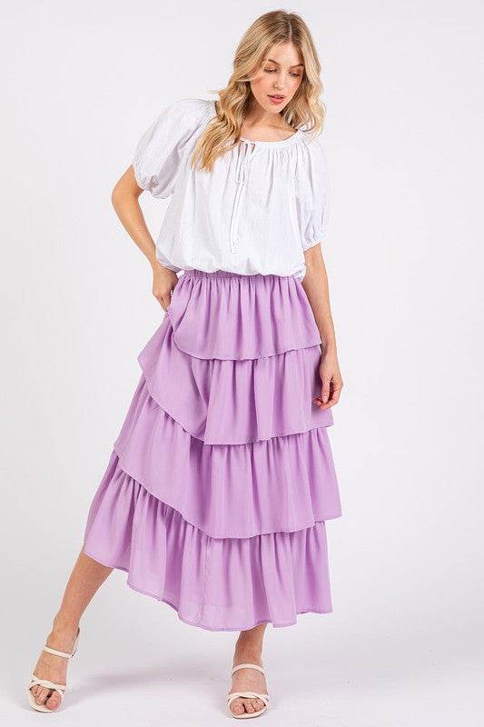 Mittoshop Chiffon Ruffle Layer Elastic Waist Midi Skirt - Shop Style & More | Fresh Looks, Everyday Deals & Free Shipping