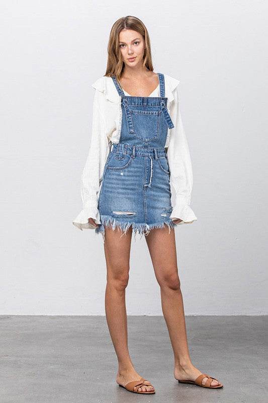 Frayed Denim Overalls Dress - Shop Style & More | Fresh Looks, Everyday Deals & Free Shipping