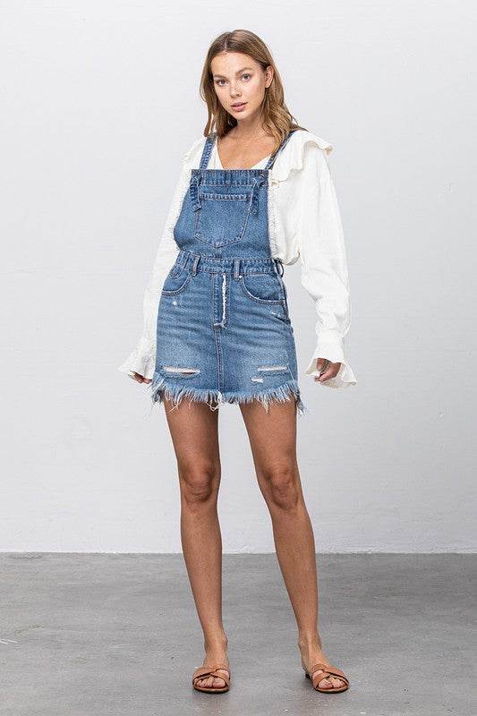 Frayed Denim Overalls Dress - Shop Style & More | Fresh Looks, Everyday Deals & Free Shipping