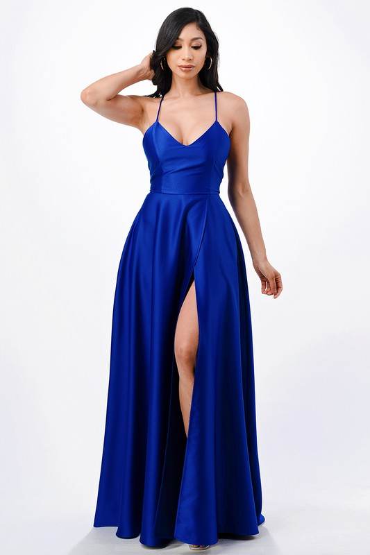 open side back spaghetti zig zag tie satin gown - Shop Style & More | Fresh Looks, Everyday Deals & Free Shipping