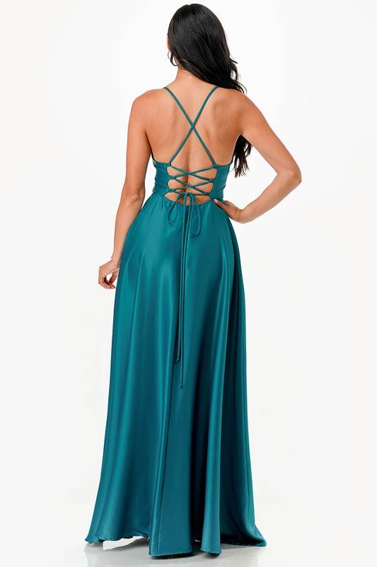 open side back spaghetti zig zag tie satin gown - Shop Style & More | Fresh Looks, Everyday Deals & Free Shipping