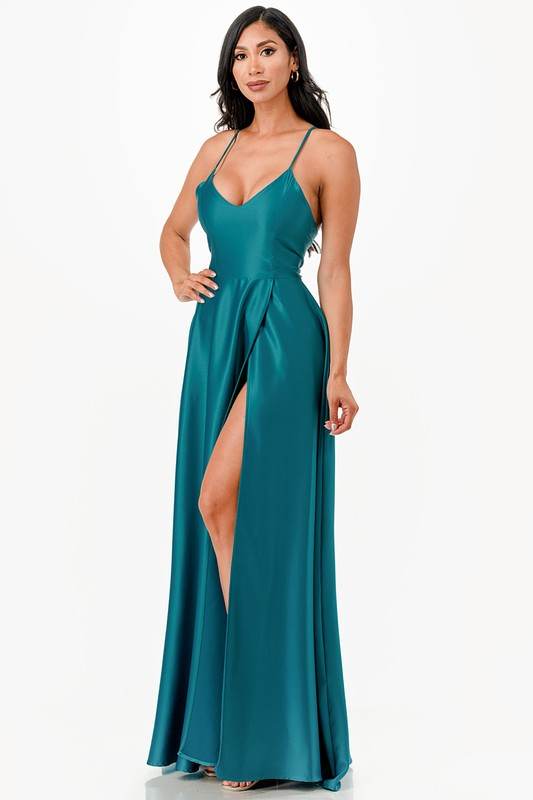 open side back spaghetti zig zag tie satin gown - Shop Style & More | Fresh Looks, Everyday Deals & Free Shipping