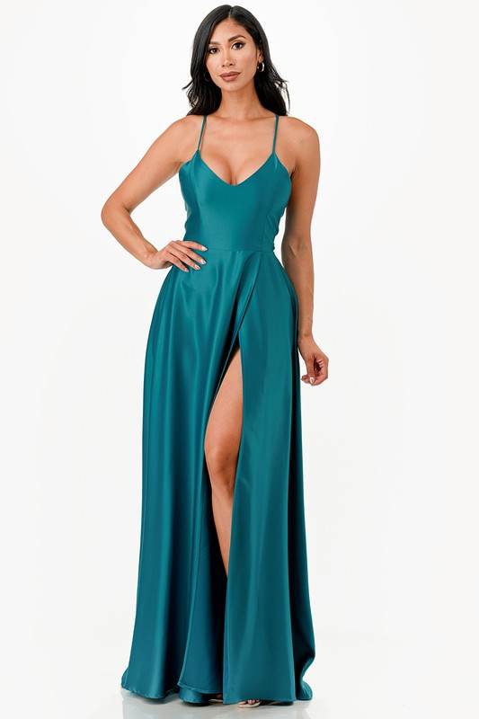 open side back spaghetti zig zag tie satin gown - Shop Style & More | Fresh Looks, Everyday Deals & Free Shipping