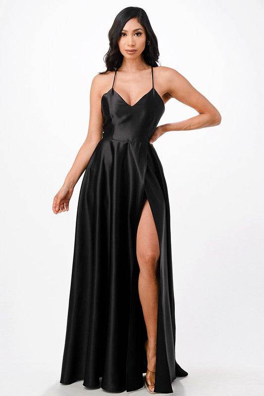 open side back spaghetti zig zag tie satin gown - Shop Style & More | Fresh Looks, Everyday Deals & Free Shipping