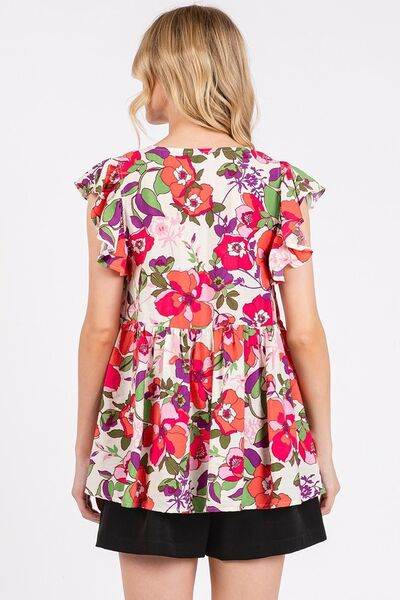 Mittoshop Floral V-Neck Ruffled Cap Sleeve Blouse - Shop Style & More | Fresh Looks, Everyday Deals & Free Shipping