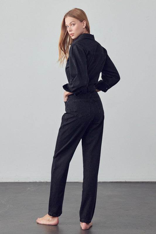 High Waist Flap Pocket Half Button Denim Jumpsuit - Shop Style & More | Fresh Looks, Everyday Deals & Free Shipping
