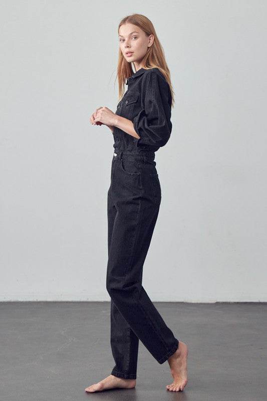 High Waist Flap Pocket Half Button Denim Jumpsuit - Shop Style & More | Fresh Looks, Everyday Deals & Free Shipping