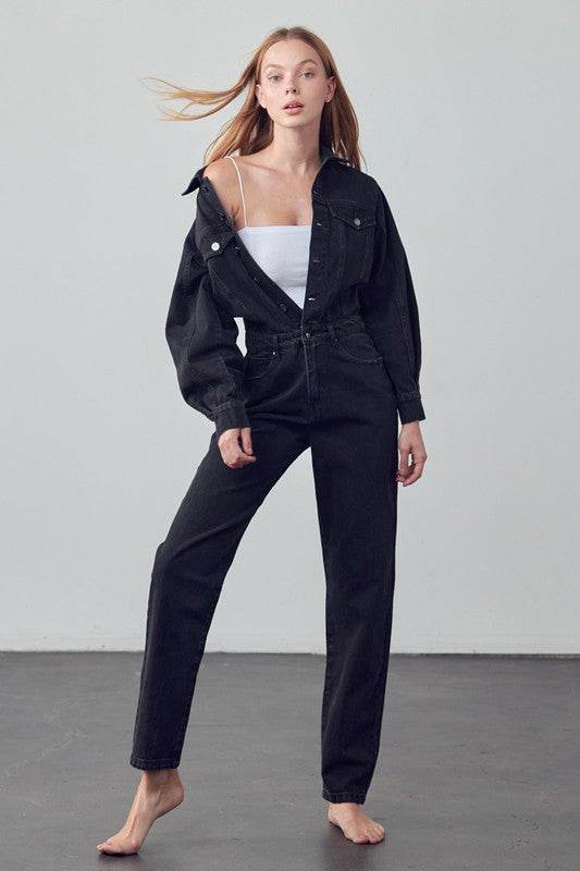High Waist Flap Pocket Half Button Denim Jumpsuit - Shop Style & More | Fresh Looks, Everyday Deals & Free Shipping