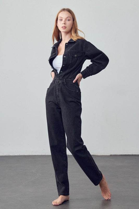 High Waist Flap Pocket Half Button Denim Jumpsuit - Shop Style & More | Fresh Looks, Everyday Deals & Free Shipping