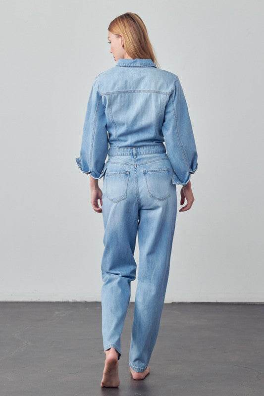 High Waist Flap Pocket Half Button Denim Jumpsuit - Shop Style & More | Fresh Looks, Everyday Deals & Free Shipping