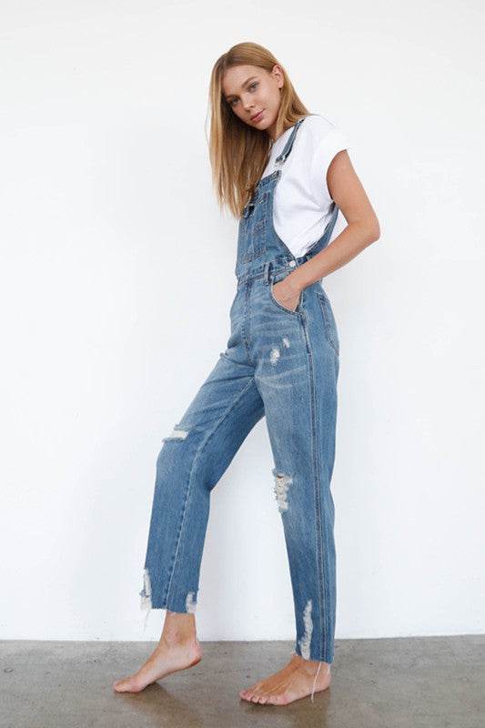 High Waist Ripped Straight Denim Overall Jumpsuit - Shop Style & More | Fresh Looks, Everyday Deals & Free Shipping