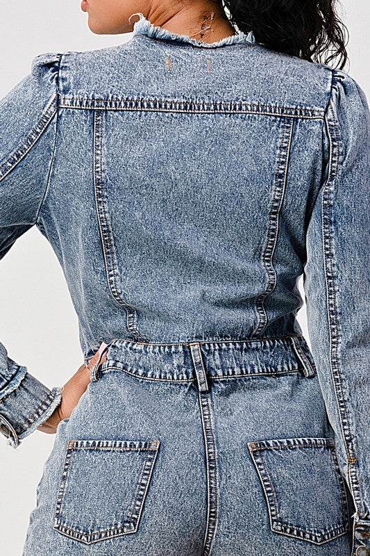 LONG SLEEVE DENIM ROMPER - Shop Style & More | Fresh Looks, Everyday Deals & Free Shipping