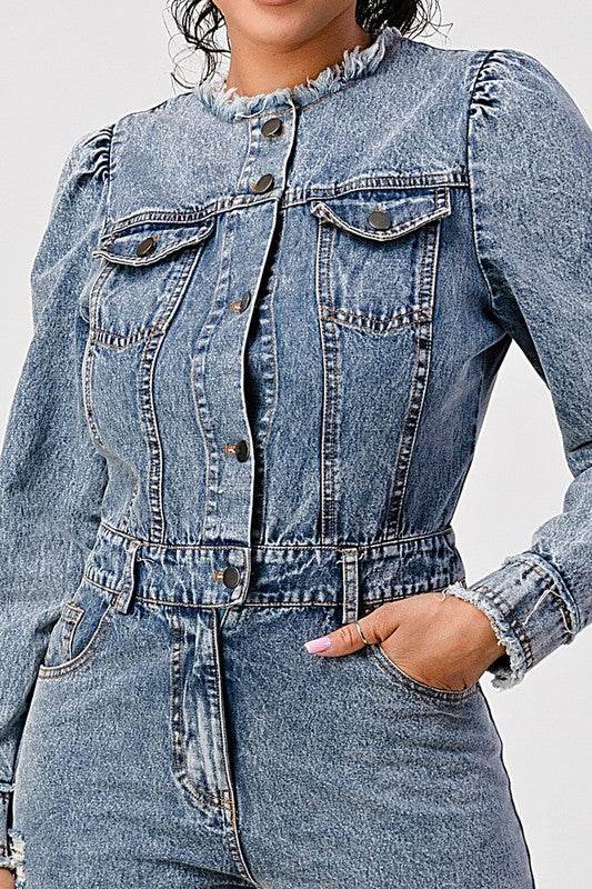 LONG SLEEVE DENIM ROMPER - Shop Style & More | Fresh Looks, Everyday Deals & Free Shipping